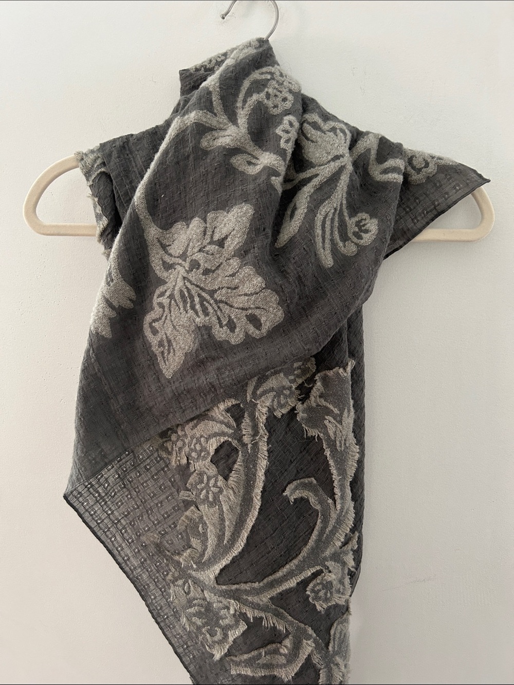 Pure Jill Gray Floral Embroidered Scarf Lightweight Drape Summer Evening Wrap - Picture 5 of 11